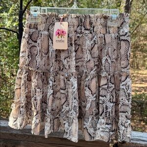 Entro Snake Print Ruffle Mini Skirt